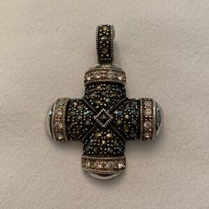 Sterling Silver Marcasite and CZ Cross Pendant, Made in Thailand.